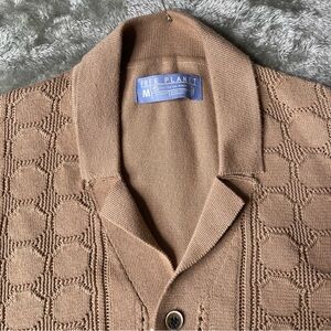Free Planet Tan Textured Casual Button Down Shirt